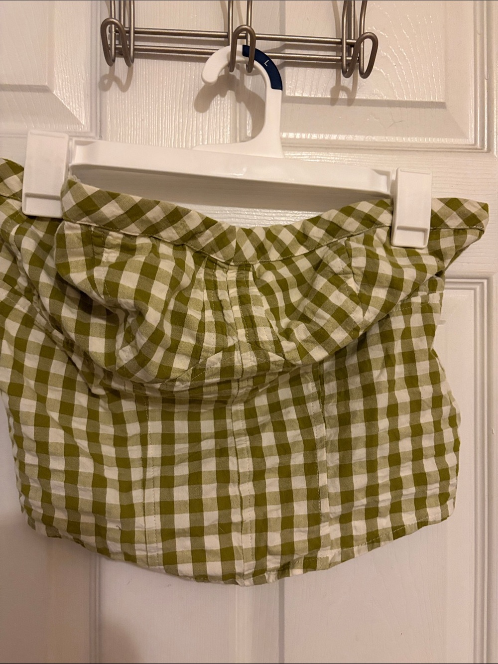 Free People Olive Green and White Gingham Tube Top/ Bustier